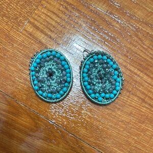 Vintage Turquoise Beaded Oval Earrings